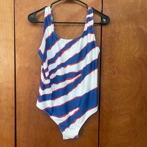 Buffalo Bills color themed bathing suit/bodysuit purchased on ETSY. Size L